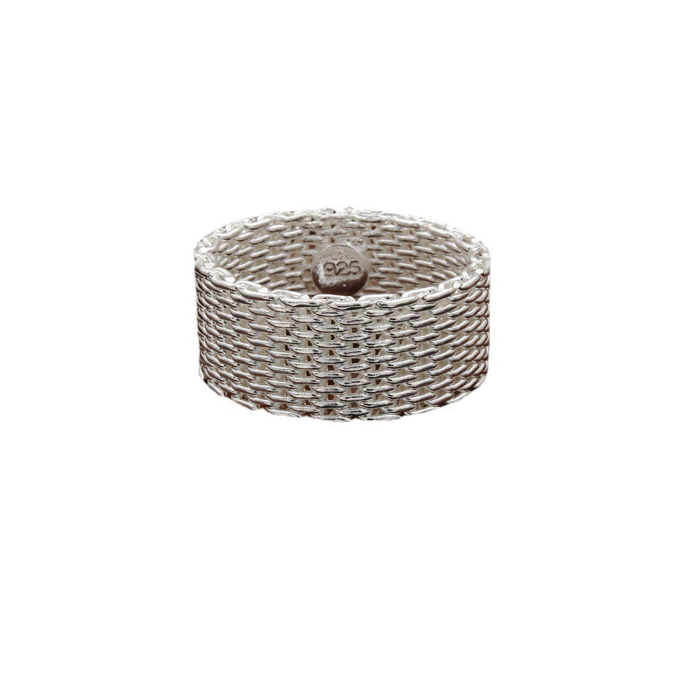 Silver Plated Mesh Ring - Fashionable Ornament Design