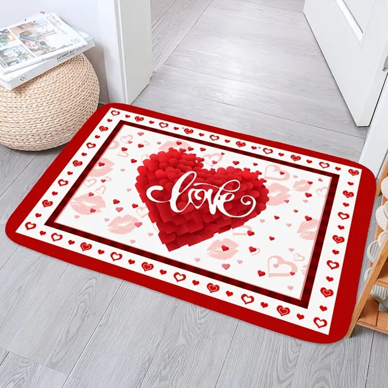 Valentine's Day Love Print Flannelette Floor Mat (1pc)