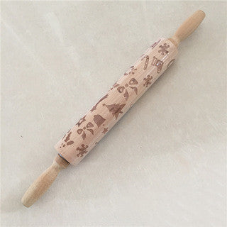 Wooden Christmas Engraved Rolling Pin for Cookies