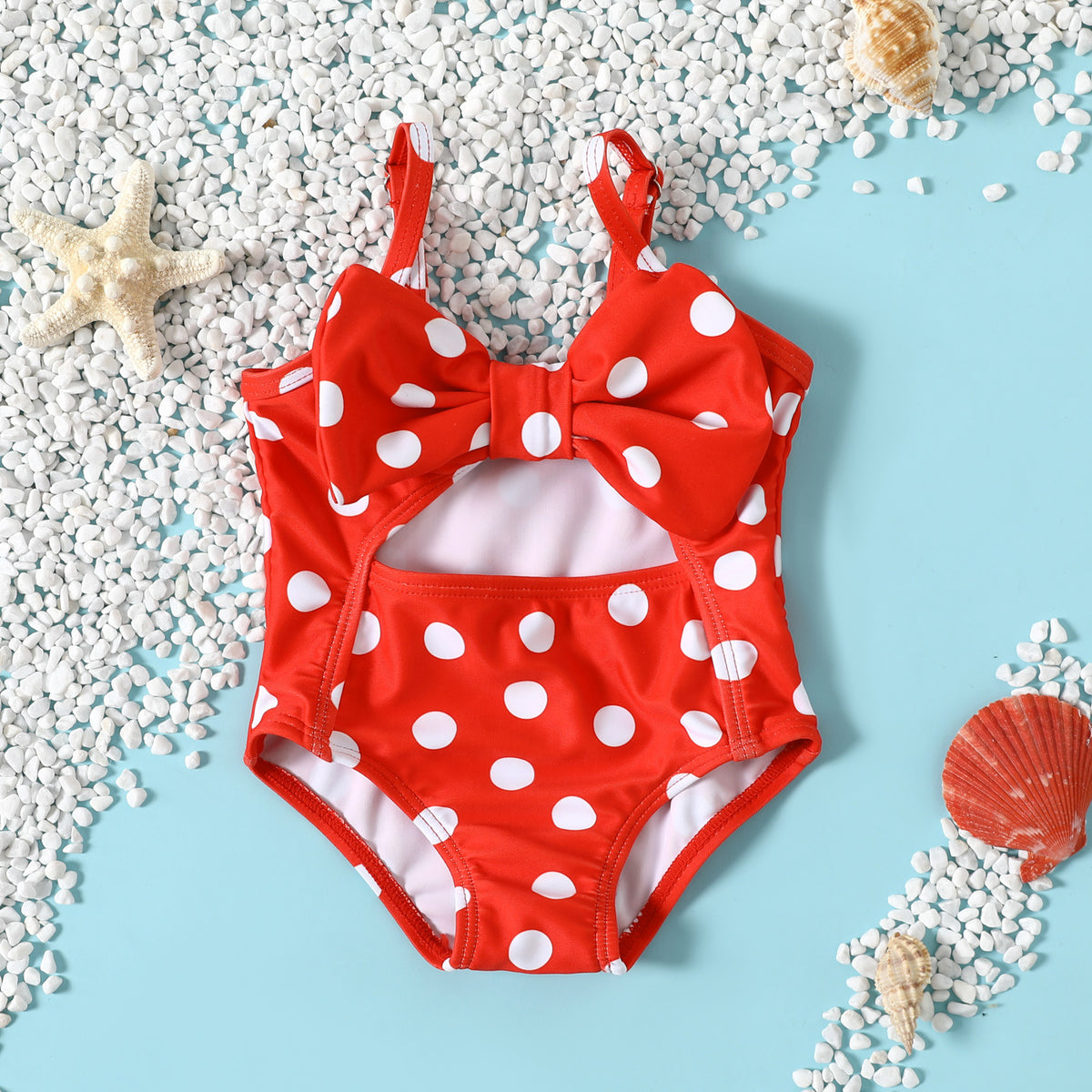 Girls' Polka Dot Backless Swimsuit with Bow