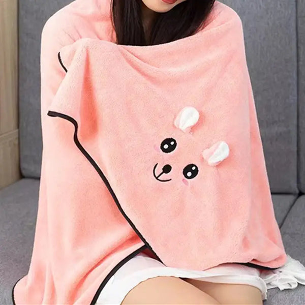 Cartoon Cute Pattern Coral Fleece Bath Towel 27.5x55 In
