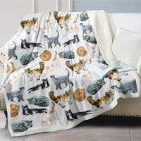 Cat Pattern Sherpa Throw Blanket for Bed (1 Piece)