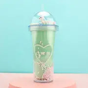 Kawaii Double Wall Tumbler with Lid and Straw, 380ml