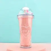 Kawaii Double Wall Tumbler with Lid and Straw, 380ml