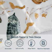 Cat Pattern Sherpa Throw Blanket for Bed (1 Piece)