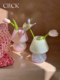 Cute Glass Mushroom Table Lamp and Flower Vase Decor