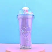 Kawaii Double Wall Tumbler with Lid and Straw, 380ml