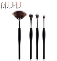 8-Piece Makeup Brush Set with Black Handle and Silver Tubes