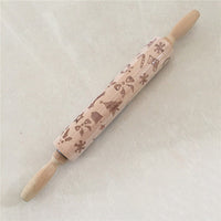 Wooden Christmas Engraved Rolling Pin for Cookies