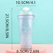 Kawaii Double Wall Tumbler with Lid and Straw, 380ml