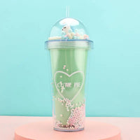 Kawaii Double Wall Tumbler with Lid and Straw, 380ml