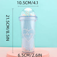 Kawaii Double Wall Tumbler with Lid and Straw, 380ml