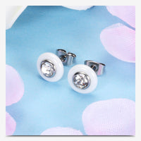Titanium Steel Black and White Ceramic Stud Earrings