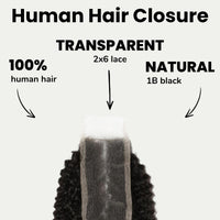 Afro Kinky 2x6 Transparent Lace Human Hair Closure