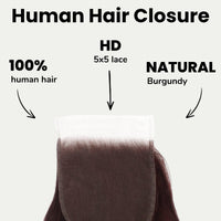 Burgundy Body Wave 5x5 HD Lace Human Hair Closure