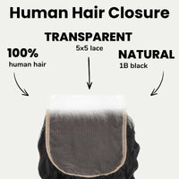 Deep Wave 5x5 Transparent Lace Human Hair Closure