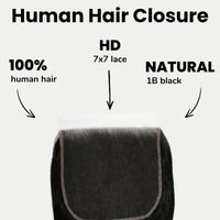Jet Black Body Wave 7x7 HD Lace Human Hair Closure