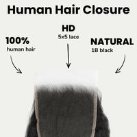 Kinky Straight 5x5 HD Lace Human Hair Closure