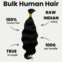 Raw Indian Wavy Bulk 100% Human Braiding Hair
