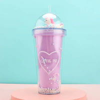 Kawaii Double Wall Tumbler with Lid and Straw, 380ml