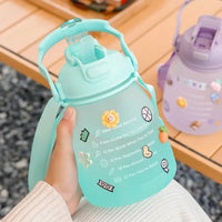 Large Capacity Frosted Plastic Sports Water Cup with Straws