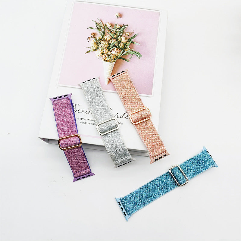 Glitter Nylon Watchband with Stretch Adjustable Buckle