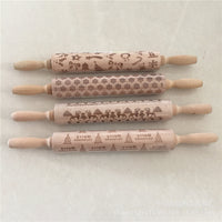 Wooden Christmas Engraved Rolling Pin for Cookies